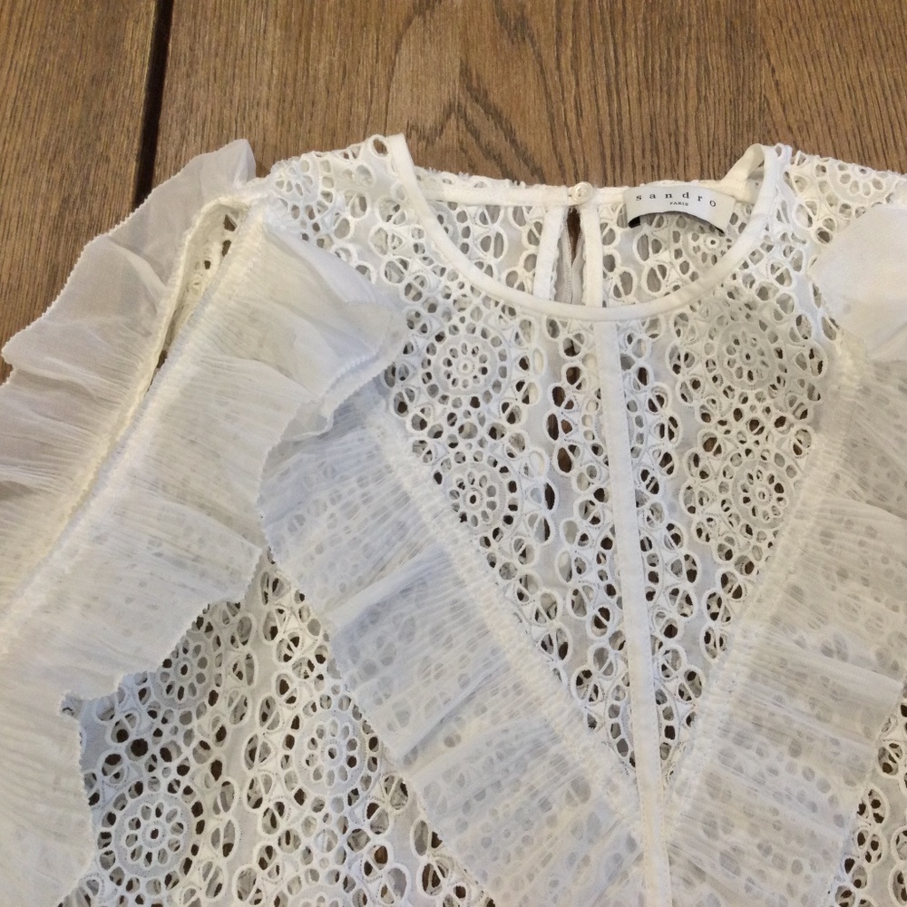 New! Sandro Bonnie Cold Shoulder White Lace Top Women’s SIZE 1 - Picture 6 of 11